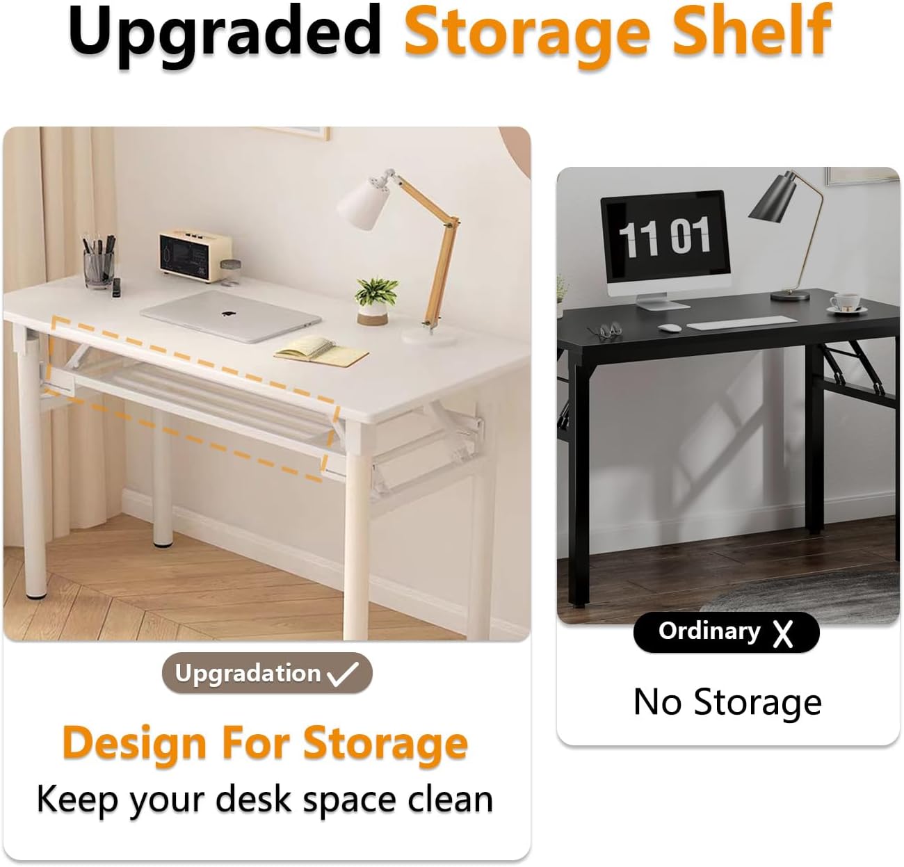 Foldable Desk,Small Folding Table for Small Space,2 Tier Folding Computer Table for Bedroom No Assembly 2ft 3ft.